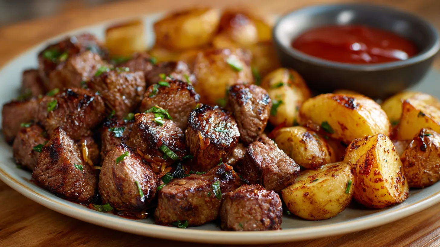thatQuick & Irresistible Garlic Steak Bites and Potatoes: 5 Easy Steps!